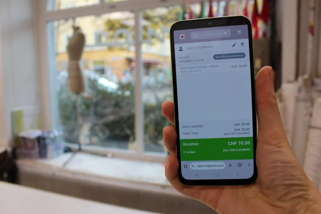 Ein Screenshot vom Kassenbildschirm von StoreConnect im Ladengesschäft