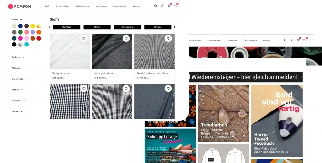 WooCommerce retail shop with booking system for sewing courses in Zurich